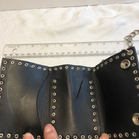 Skull faux Leather Chain Studded Trifold Wallet - Picture 7 of 13